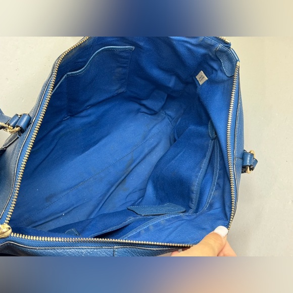Coach Blue Leather HandBag Outside Pockets 2 Handles - Picture 8 of 13